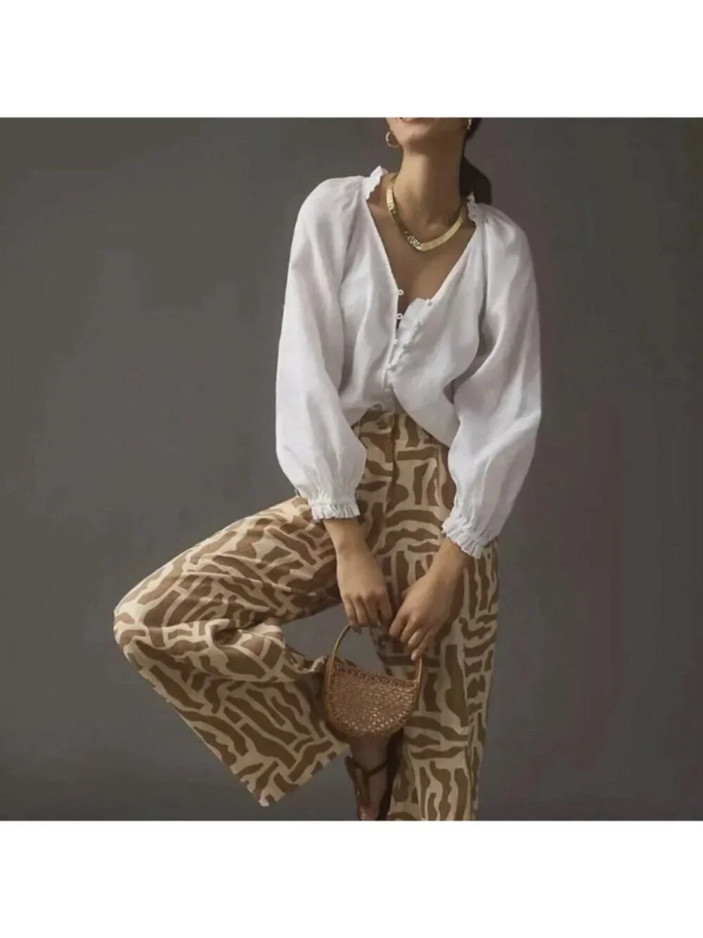 Anthropologie Maeve The Audie Linen Puff Sleeve Blouse White